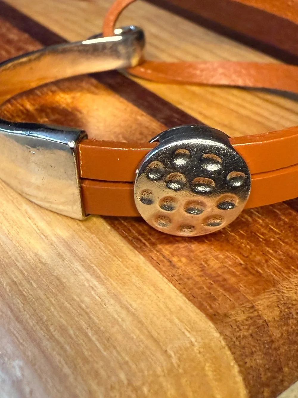 Handmade Brown Leather Double-Strap Bracelet with Silver Accent